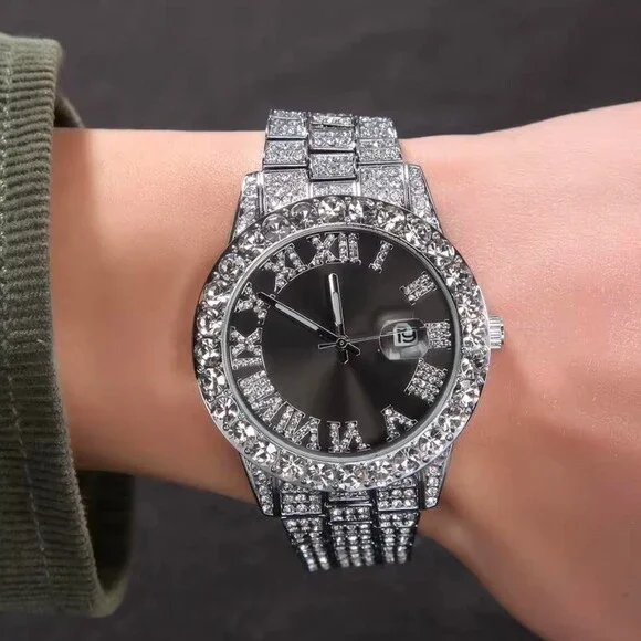 Black Silver Rhinestone Watch 0 Ee 6 - Picture 2 of 3